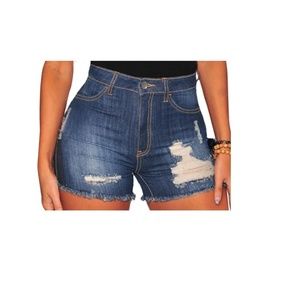 Demone Apparel Destroyed High Waist Denim Shorts